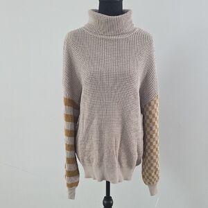 Elegant Beige and Mustard Turtleneck Sweater
